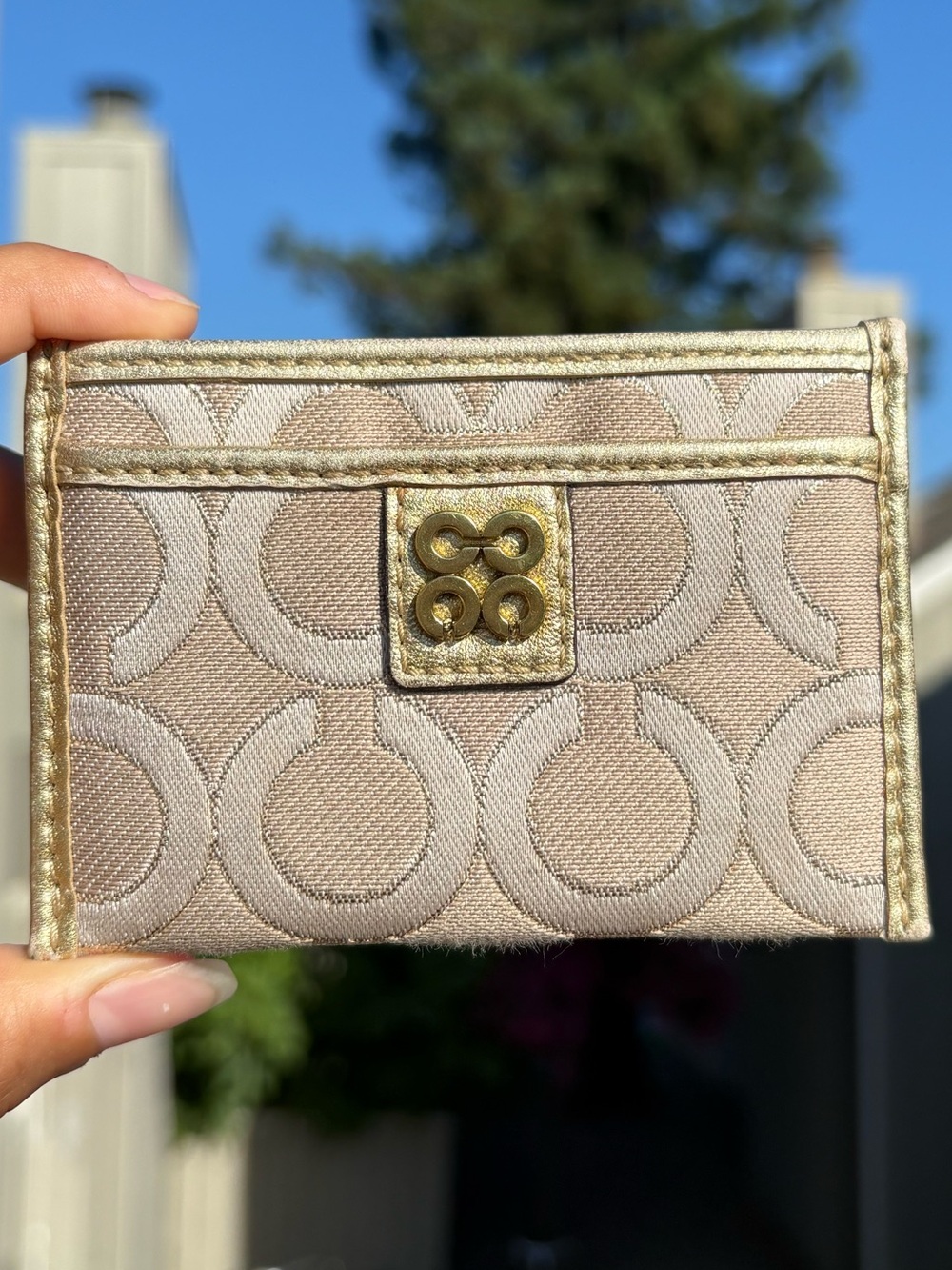 Coach Y2K | Julia Op Art ID Case | Beige and Gold Signature Card Case
